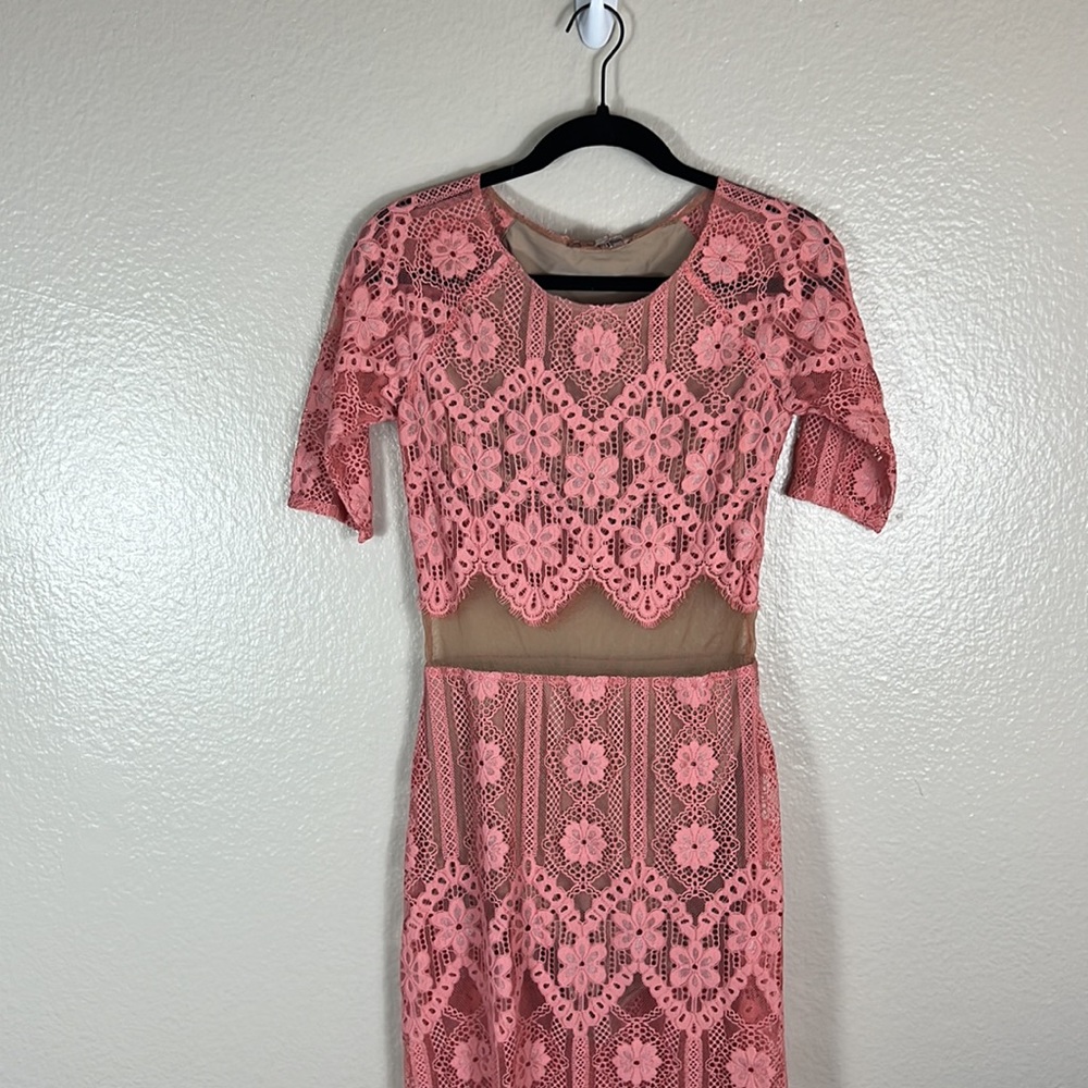 For Love and Lemons Lace Illusion Pink Midi Dress - Picture 4 of 10